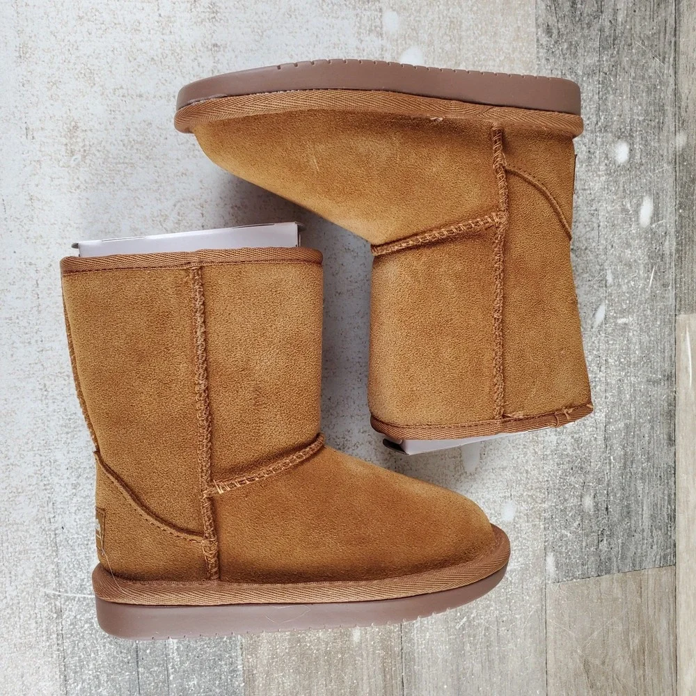 Koolaburra by UGG Kids Koola Short Boots Sz 9 Chestnut Suede Faux Fur Lined
